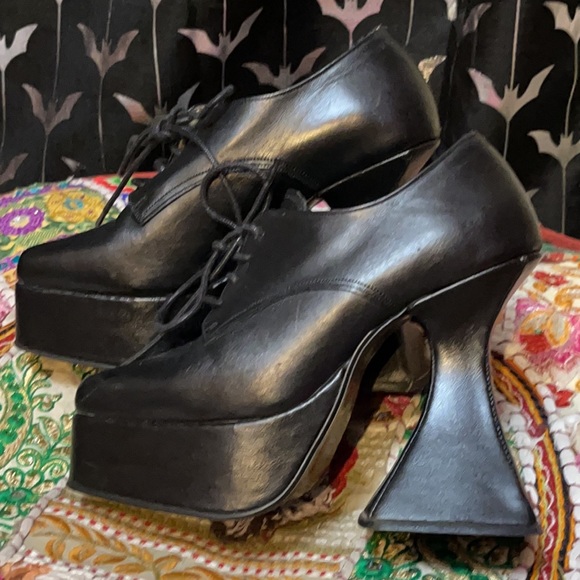 90s platform Gothic shoes vintage pikes witch heel - Picture 2 of 5